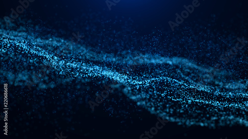 Wave of particles. Abstract particle. Data visualization. Abstract digital background. 4k rendering.