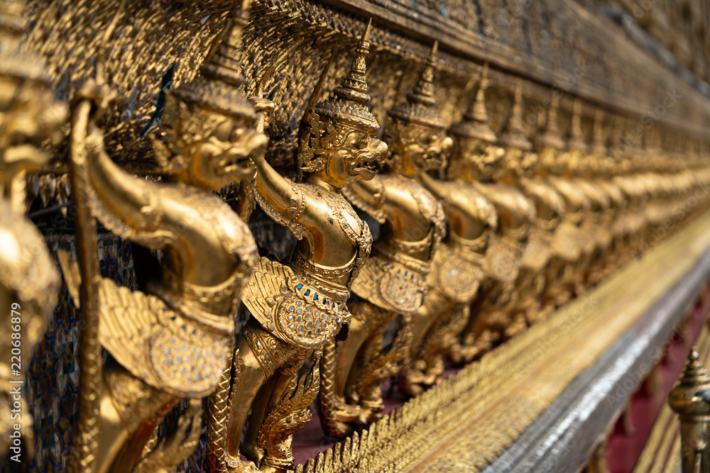 The golden garuda sculptures in church at Wat Phra Kaew Templa in Bangkok,Thailand.