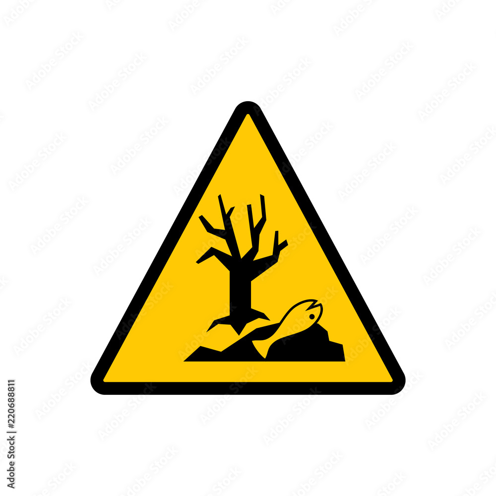 Dangerous for the environment yellow triangle sign. Dangerous for the environment hazard warning vector sign. Dangerous for the environment yellow triangle sign. Dangerous for the environment hazard warning vector sign.