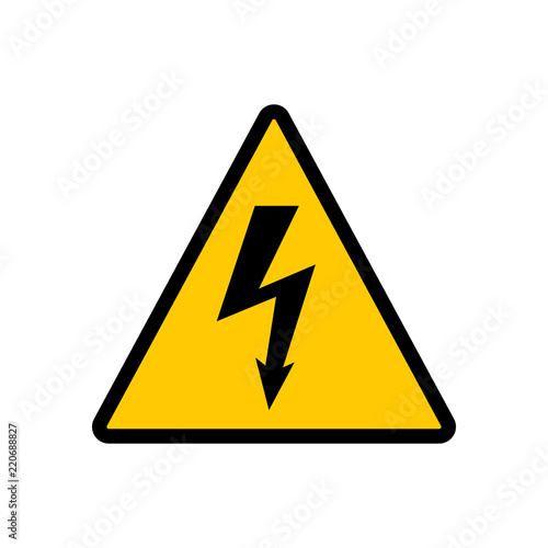 High voltage yellow triangle sign. High voltage hazard warning vector sign.