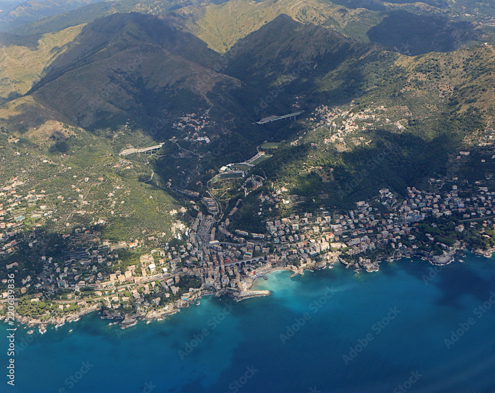 Italy, Genoa surroundings on the Ligurian East coast, Bogliasco town aerial view