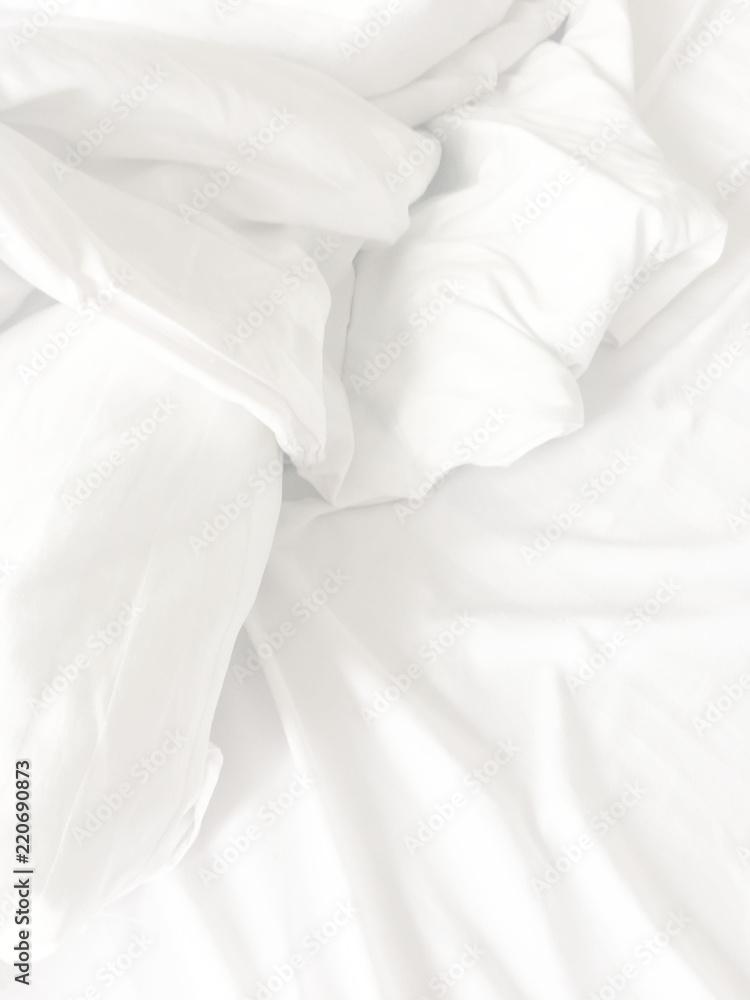 White Pillow On Bed And With Wrinkle Messy Blanket In Bedroom, From Sleeping In A Long Night Winter White Pillow On Bed And With Wrinkle Messy Blanket In Bedroom, From Sleeping In A Long Night Winter