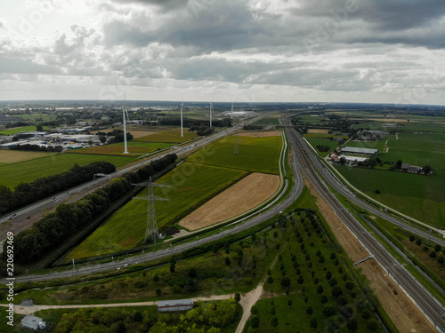Aerial shot over a highway, A15 Bemmel GLD