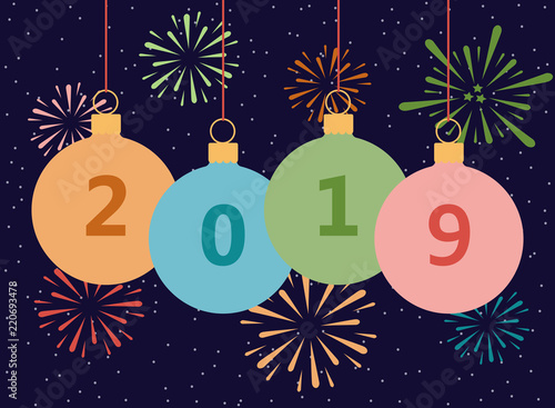 Card with the New 2019 year. Vector illustration.