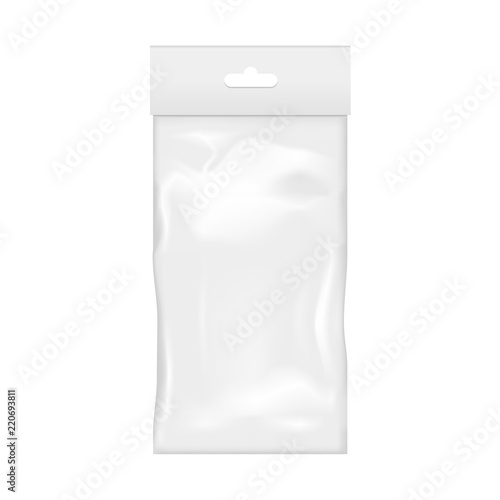 Blank of transparent plastic pocket bag with hand slot. Vector