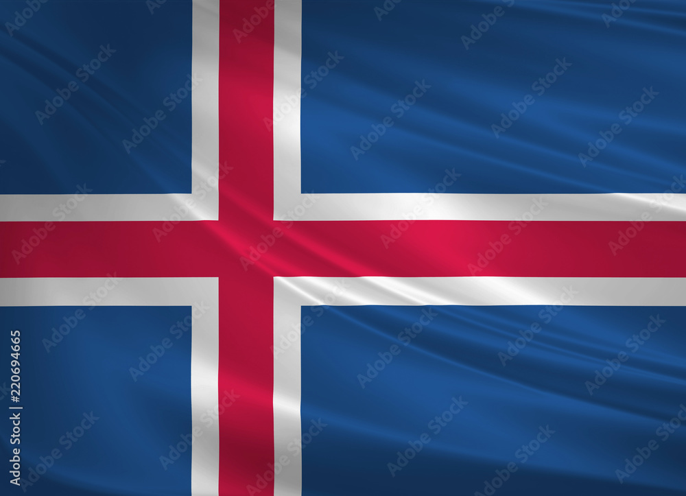 Fototapeta premium Iceland flag blowing in the wind. Background texture. 3d rendering, waving flag.
