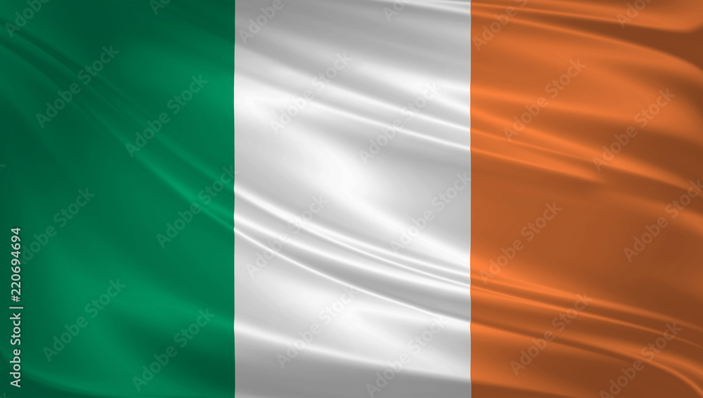 Ireland flag blowing in the wind. Background texture. 3d rendering, wave.