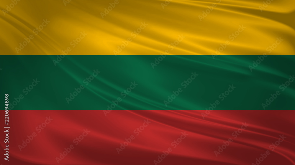 Lithuania flag blowing in the wind. Background texture. 3d rendering, wave.