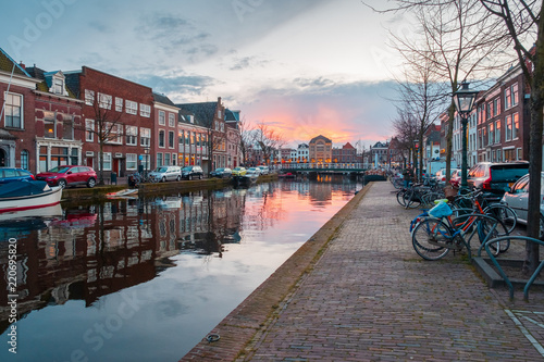 Photography LEIDEN, NETHERLANDS - OCTOBER 23: Waterways and typical Dutch architecture on Oc