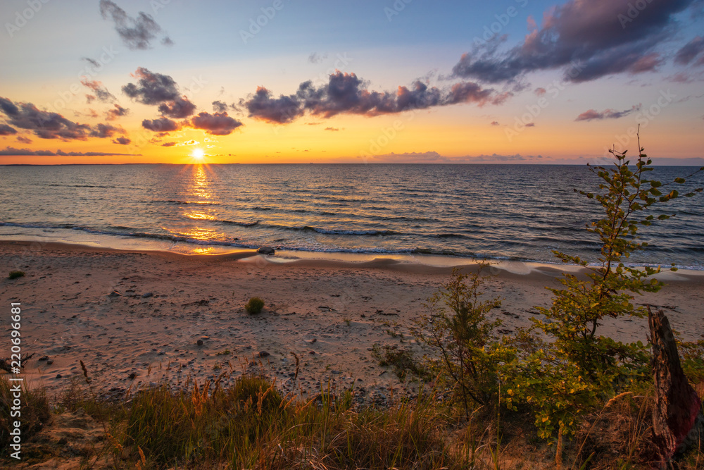 Baltic sea, sunset on the cliffs in the Wolinski National Park