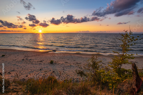 Baltic sea  sunset on the cliffs in the Wolinski National Park