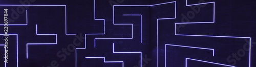 panorama of the neon light on the wall. geometric abstractions