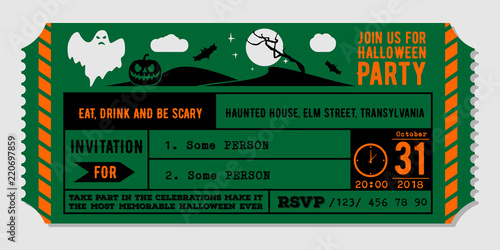 Vintage Halloween party invitation design template. Vector Illustration