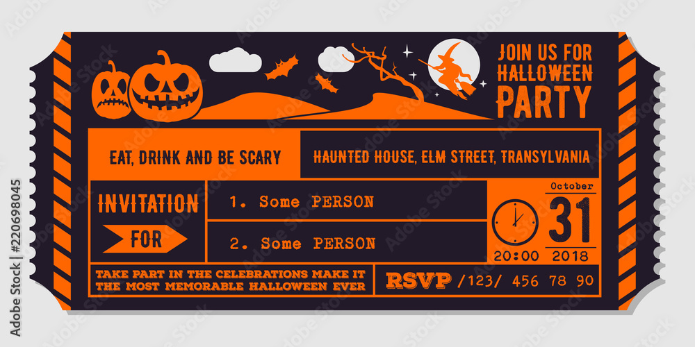 Naklejka premium Vintage Halloween party invitation design template. Vector Illustration