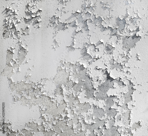 Quadro em tela Old cracked wall with white peeling paint texture