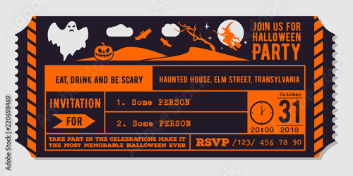 Vintage Halloween party invitation design template. Vector Illustration