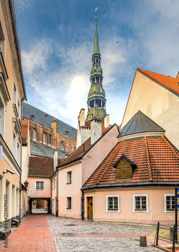 Saint Peter church is one of the heighest medieval buildings in Riga – the capital of Latvia and famous Baltic city with unique medieval and Gothis architecture photo