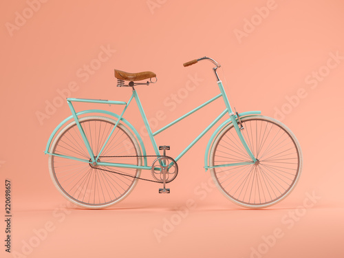 Blue bicycle on pink background 3D illustration