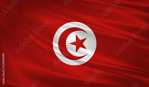 Tunisia flag blowing in the wind. Background texture. 3d rendering, waving flag.