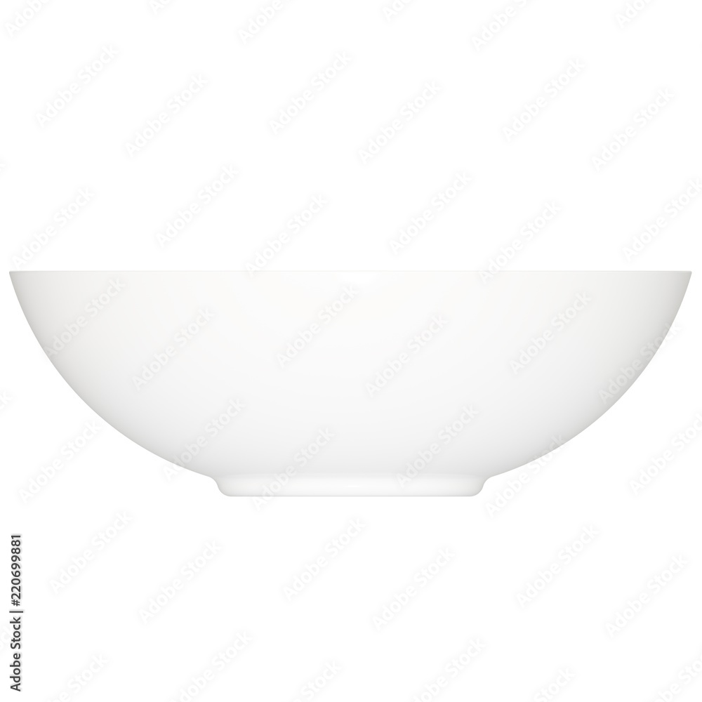 Collection of white objects. White empty rice bowl, isolated on white background. 3D Illustration. Collection of white objects. White empty rice bowl, isolated on white background. 3D Illustration.