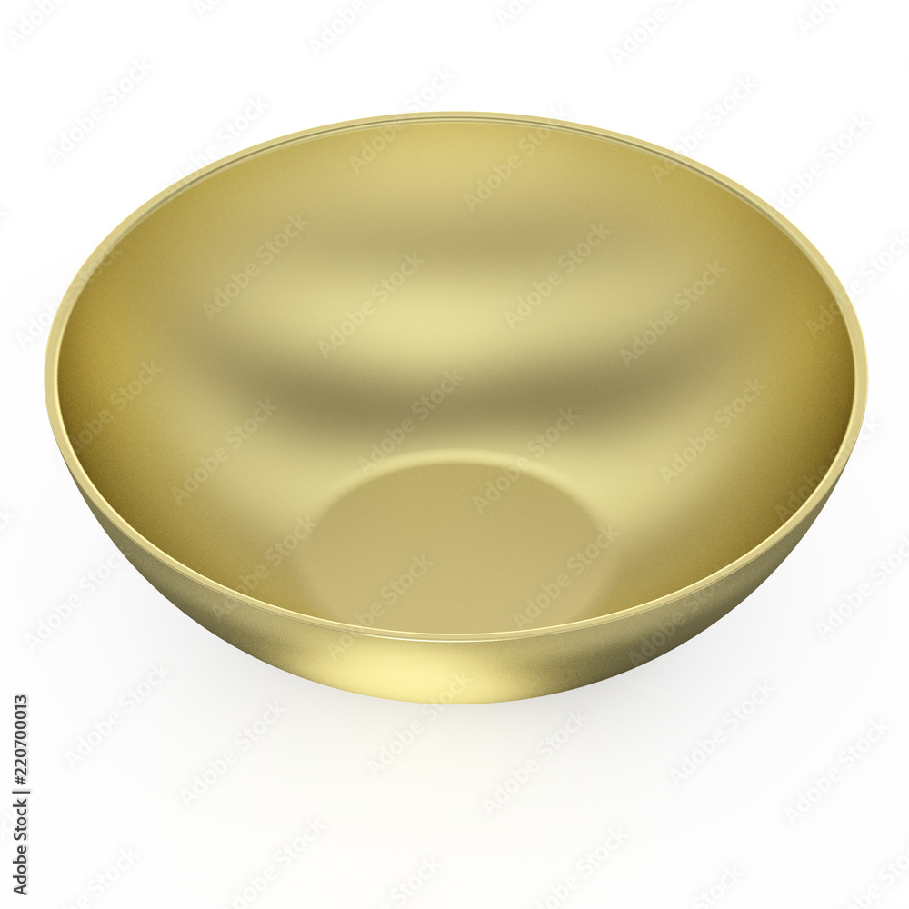 Collection of gold objects. Golden Empty rice bowl, isolated white background. 3D Illustration. Collection of gold objects. Golden Empty rice bowl, isolated white background. 3D Illustration.