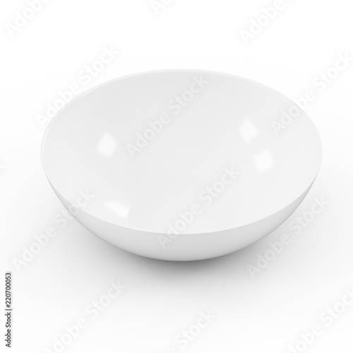 Collection of white objects. White empty rice bowl, isolated on white background. 3D Illustration.