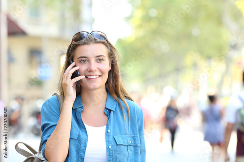 Woman talking on phone with copy space