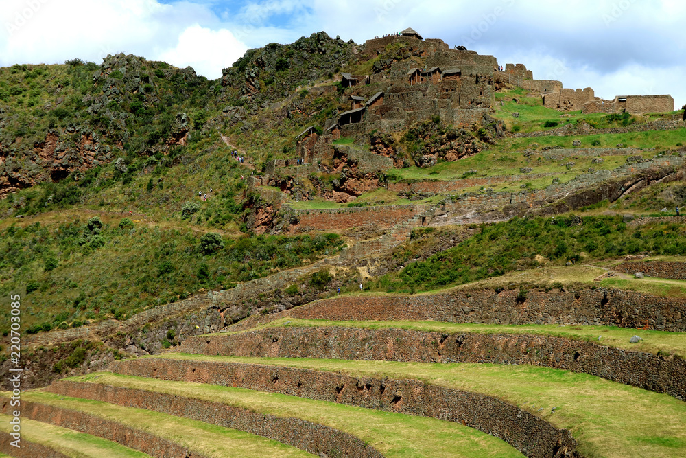 Inca agricultural terraces and the ancient ruins at Pisac Archaeological Complex, Sacred Valley of Cusco region, Peru Inca agricultural terraces and the ancient ruins at Pisac Archaeological Complex, Sacred Valley of Cusco region, Peru