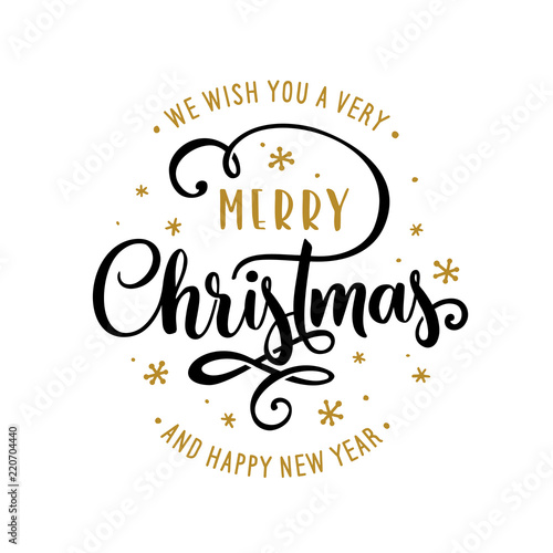 Merry Christmas and Happy New Year lettering template. Greeting card or invitation. Vector vintage illustration.
