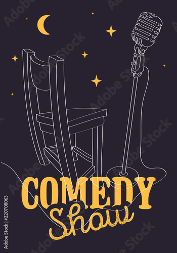 Comedy Show Poster With Bar Chair And Microphone Vector Image