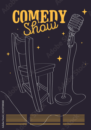 Comedy Show Poster With Bar Chair And Microphone Vector Image