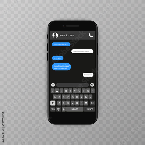 Social network concept. Blank template. Messenger window. Chating and messaging concept. Chat app template whith mobile keyboard. Vector illustration Message.