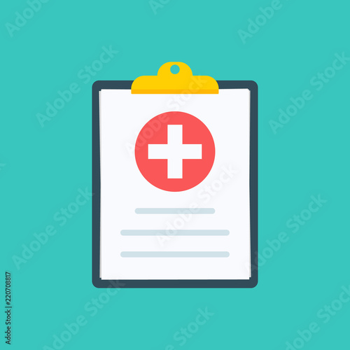 Medical clipboard. Clinical record, prescription, claim, medical check marks report, health insurance concepts. Premium quality. Vector illustration.