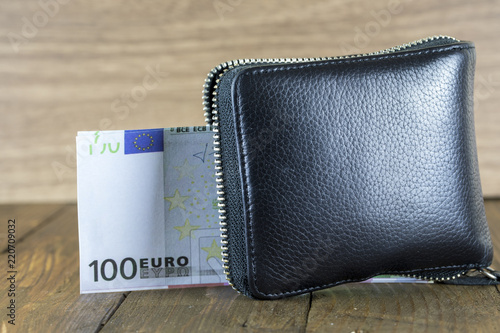 Banknote in black Leather Wallet photo