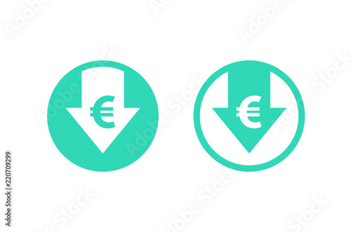 Cost reduction icon. Euro. Image isolated on white background. Vector illustration.