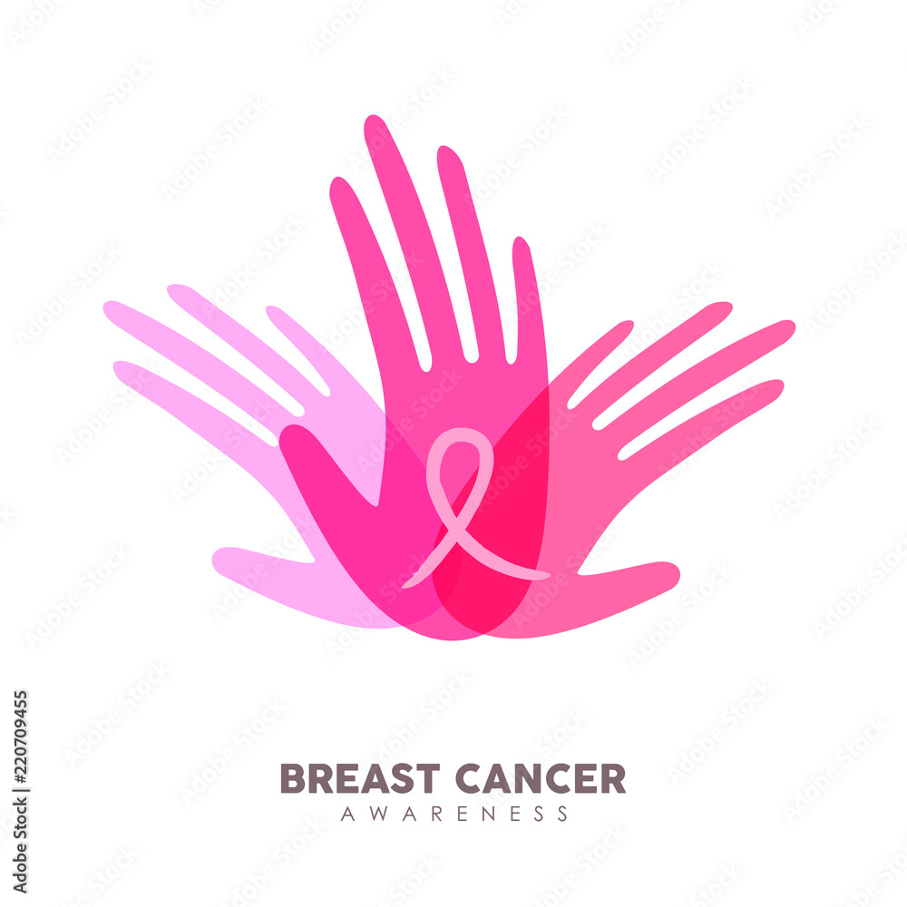 Fototapeta premium Breast Cancer Awareness pink girl hands for help