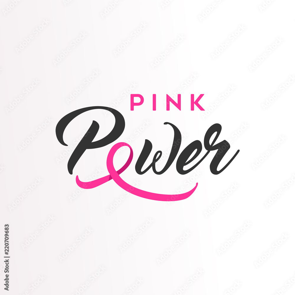 Pink Power ribbon text for Breast Cancer Awareness