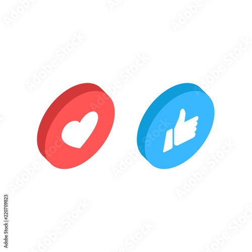 Thumbs up and heart icon isometric on a white background. Empathetic Emoji Reactions, printed on paper. Vector social media Illustration icon. photo