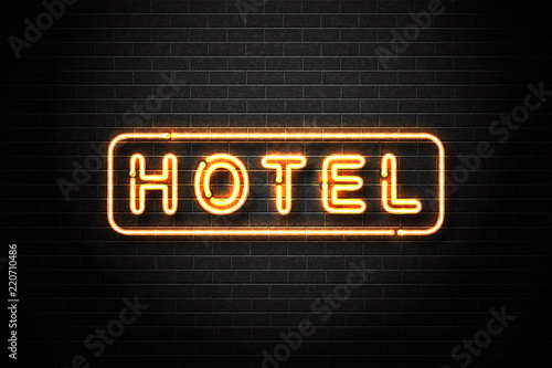 Vector realistic isolated neon sign of Hotel logo for decoration and covering on the wall background.