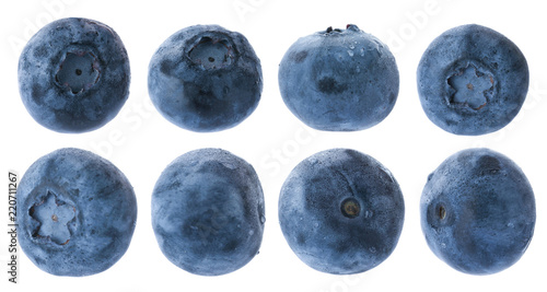 Set with fresh tasty blueberries on white background