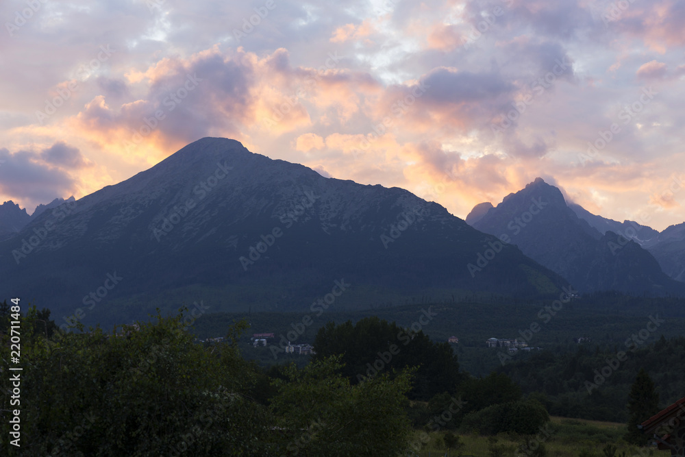 Fototapeta premium View on evening mountain Peaks of the High Tatras, Slovakia