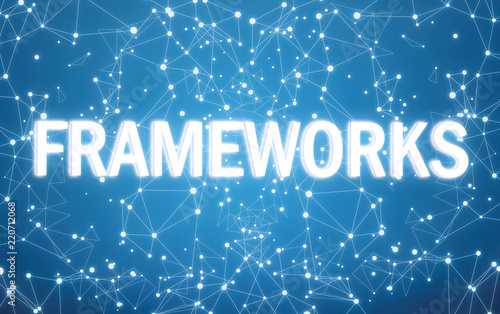 Digital frameworks text on blue network background