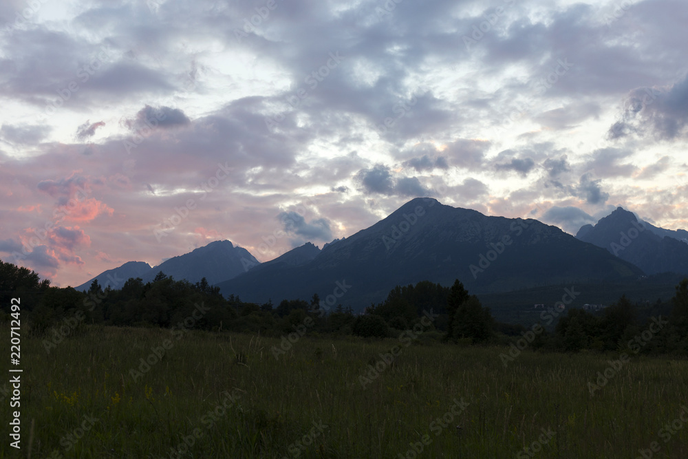 Obraz premium View on evening mountain Peaks of the High Tatras, Slovakia