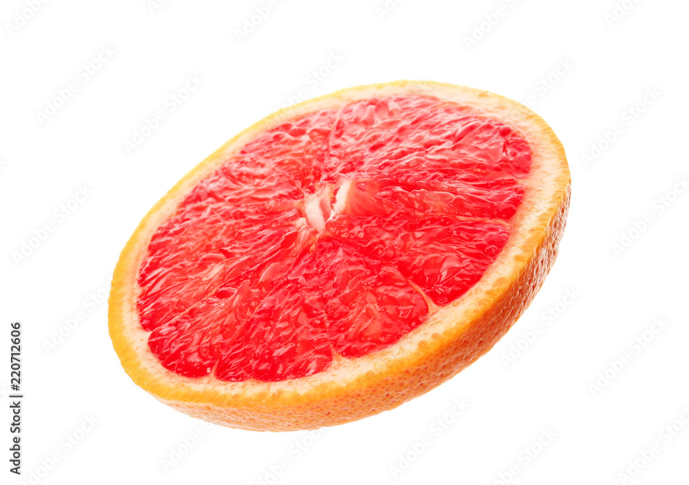Slice of ripe juicy grapefruit on white background Slice of ripe juicy grapefruit on white background