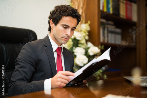 Businessman reading his agenda photo