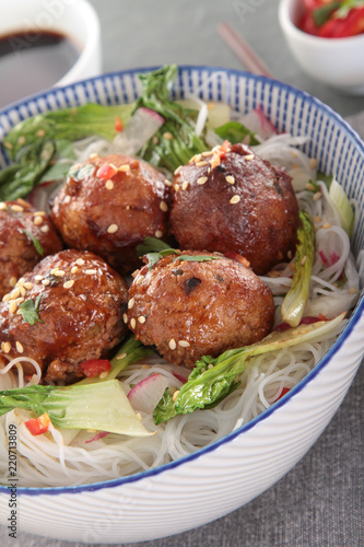 chinese yuksum balls with noodles