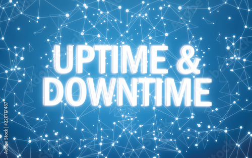 Digital uptime and downtime text on blue network background