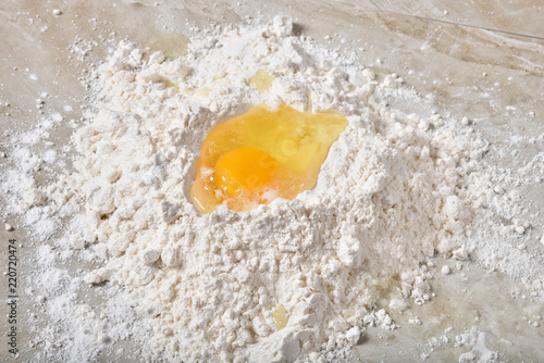 Raw egg in flour