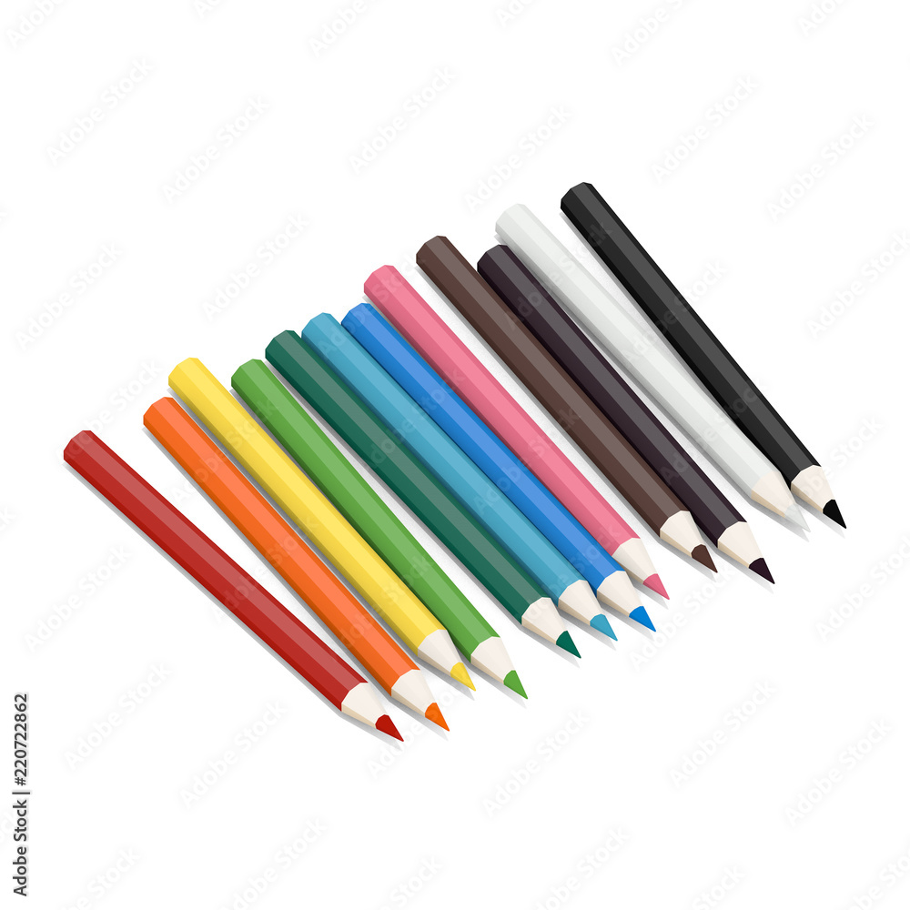 12 Color Pencils on Isolated White Background -3D Illustration 12 Color Pencils on Isolated White Background -3D Illustration