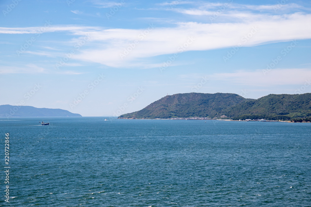 Seascape of the Seto Inland Sea(sea,islands and ship),Kagawa,Shikoku,Japan